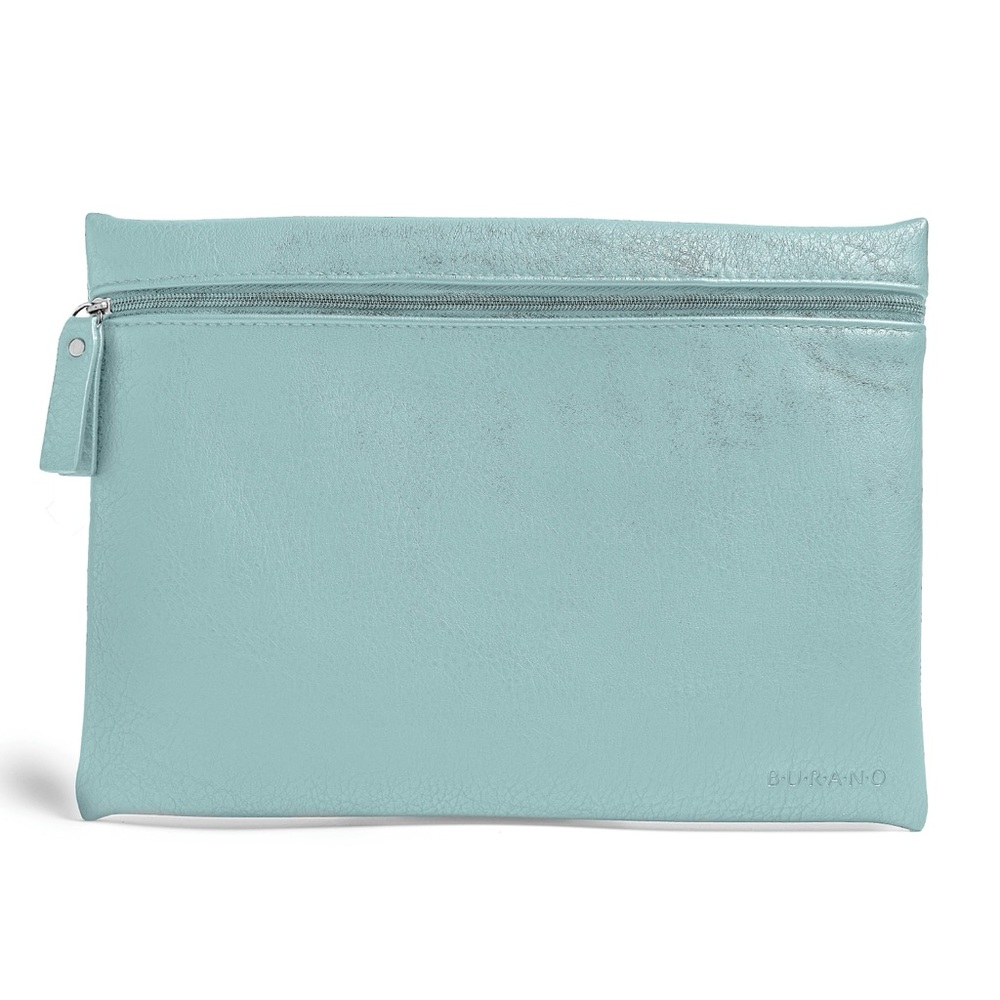 Burano Cosmetic Bag Vegan Leather Flat Zipper Pouch Capri Blue Make Up Bag